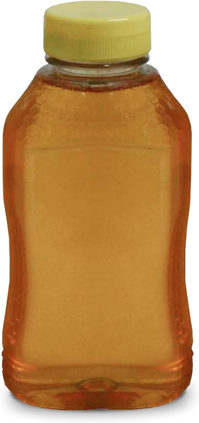 Mann Lake Refillable Hourglass Honey Jars | 1 lb Plastic Containers with Yellow Flip-Top Lids | Empty Bottles for Honey Storage & Dispensing | 24-Pack (Honey Not Included)
