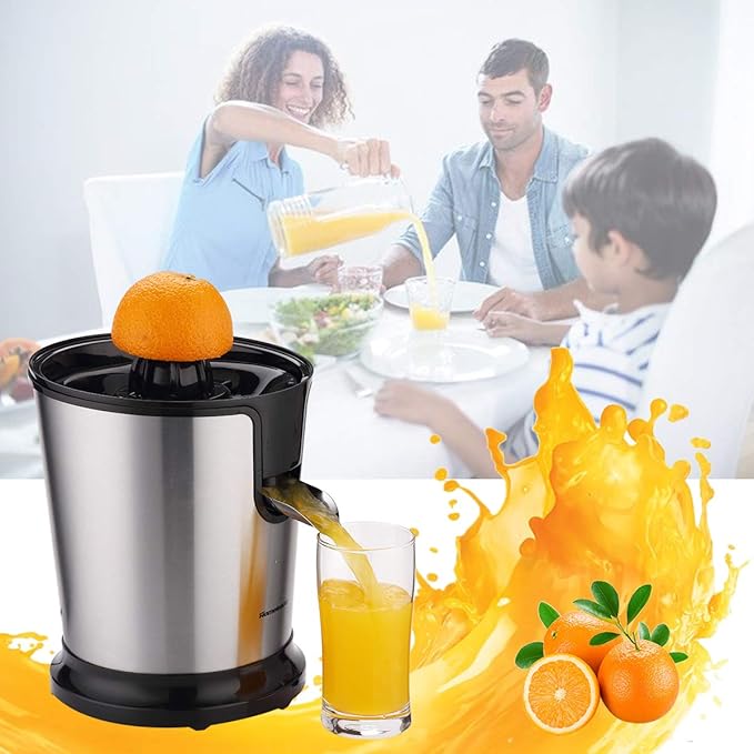Homeleader Electric Citrus Juicer, Lemon Squeezer with Stainless Steel, Orange Squeezer with Two Cones, Powerful Motor for Grapefruits, Orange and Lemon, Black
