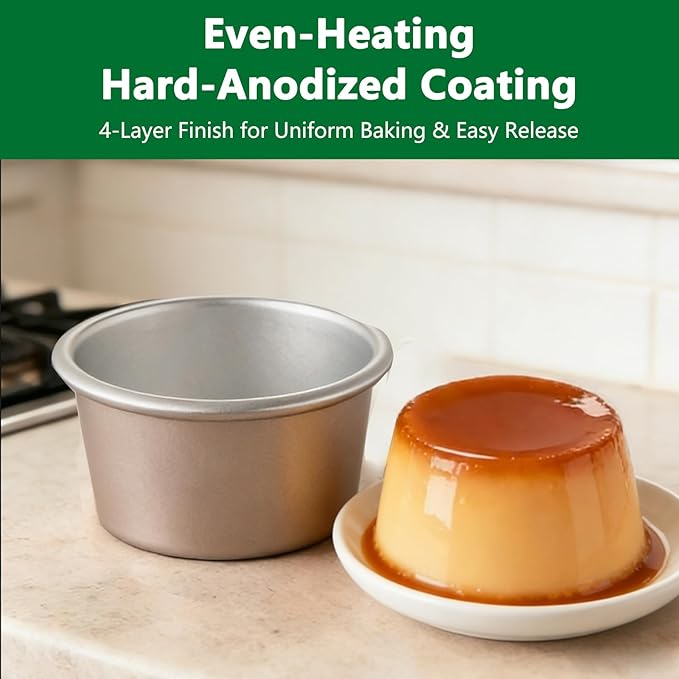 2 Packs Mini Flan Molds Small Pudding Mold Moldes Individuales Cups for Baking Raspberry Souffle Popover Pie Egg Tart Cake Aluminium Baking Molds 3.4"x2"