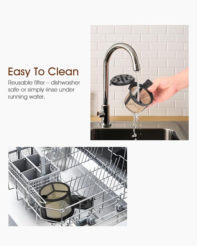 Permanent Coffee Filter for Ninja PB051 / PB040 / PB041ST - Compatible with Ninja Pods & Grounds Coffee Maker - Reusable Gold 304 Stainless Steel Mesh - Eco-Friendly Coffee Pod Accessory (2, Black)