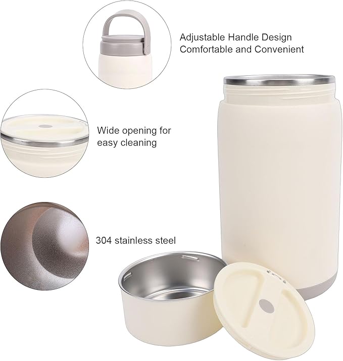 Insulated Food Jar, 304 Stainless Steel Portable Vacuum Hot Food Lunch Box for Adults Students Kids, Leakproof Bento Box Container for Camping Hotel, Wide Opening (Grey 4 Compartment)