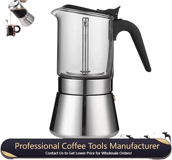 Espresso Maker Stainless Steel Italian Manual Coffee Machine Maker Moka Pot Multifunctional Portable Hand Brew Coffee Pot(1pcs)
