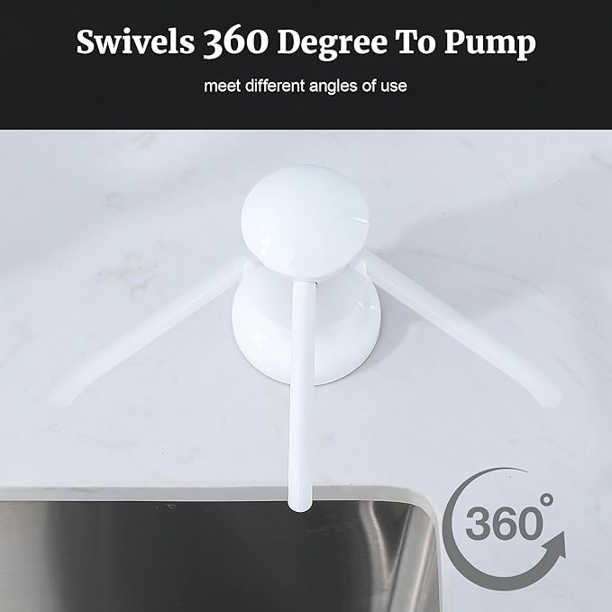 White Sink Soap Dispenser for Kitchen Sink (White), Built-in and Refill-from-Top Design with Liquid Hand & Dish Soap Bottle