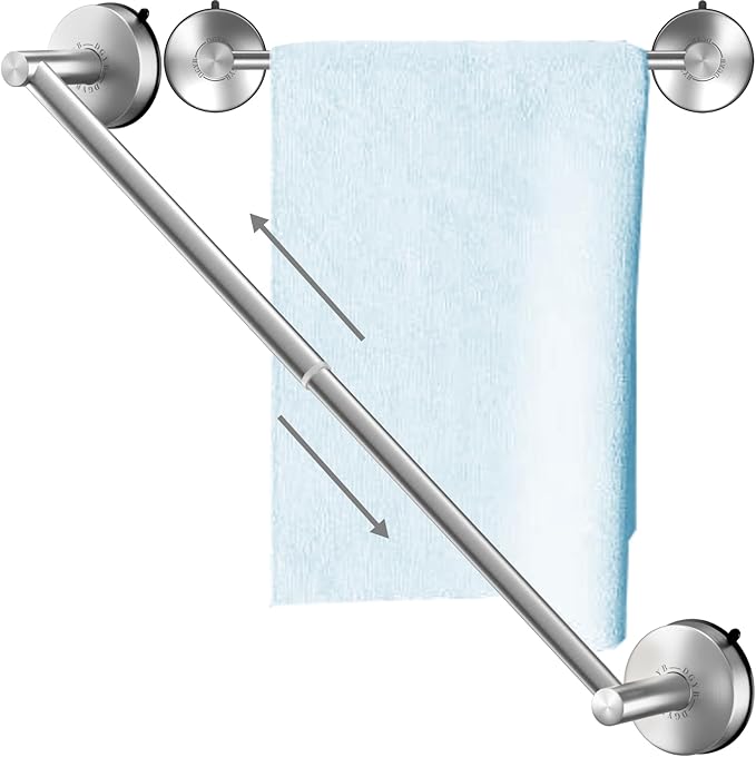 DGYB Adjustable Suction Cup Towel Bar for Bathroom 14 Inch ~ 27 Inch Brushed Nickel Towel Rack Stainless Steel Bath Towel Holder for Glass Shower Door