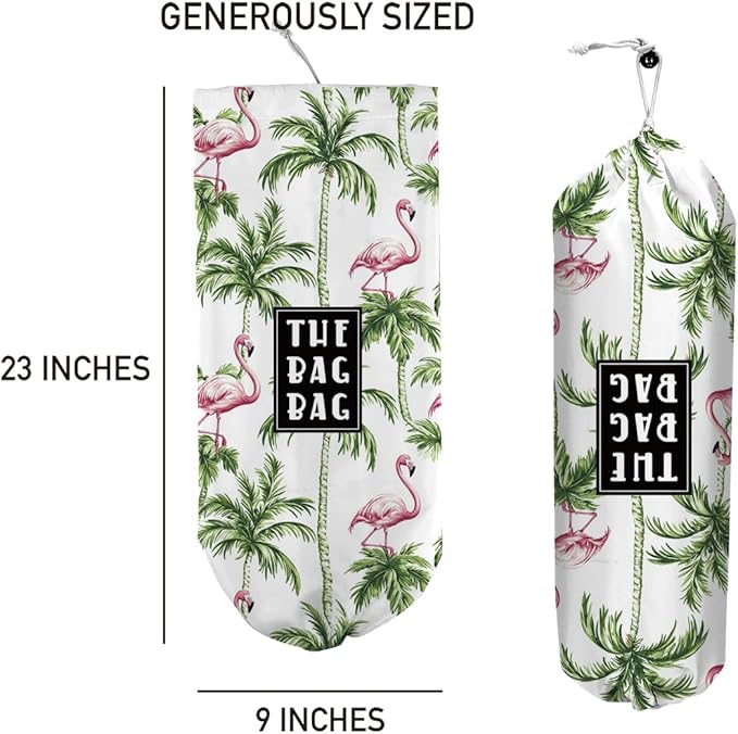 Plastic Bag Organizer, Reusable And Washable Country Style Plastic Cag Organizer,for Home Kitchen Travelling Camping Decor, use 1 Pack，Flamingo Palm Tree Pattern