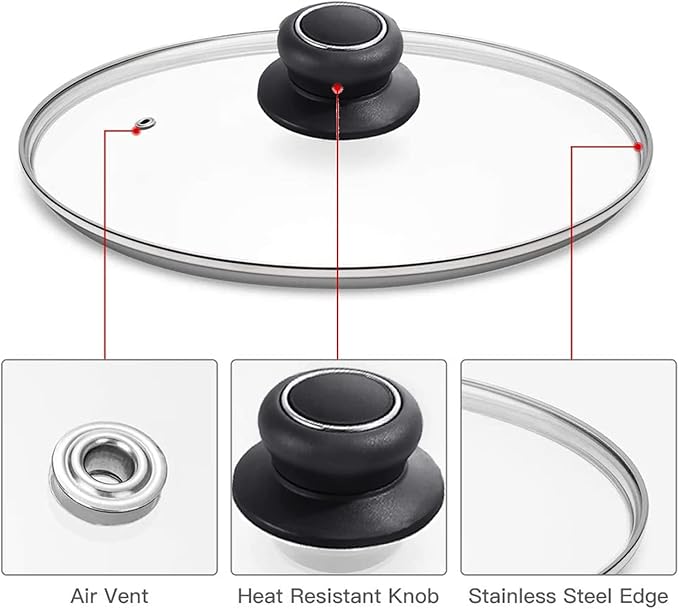 8 Inch Glass Lid for Frying Pan, Skillet, Pan Lid Fits Lodge 8 Inch Cast Iron Skillets 8"/20cm, Clear