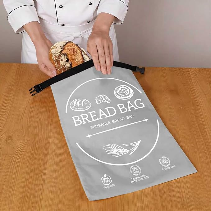 Bread Bags for Homemade, Beeswax Reusable Bread Bag for Sourdough, 1 Pack XL-Reusable Waxed Food Storage Bag to Keep Sourdough Fresh, Freezer-Safe, Eco-Friendly (Grey)