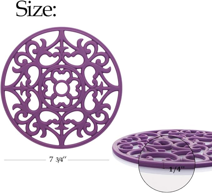 ME.FAN Trivets for Dishes/Pots/Pans, 3 Pcs Silicone Mats, Flexible/Durable/Non Slip Hot Pads to Protect Table and Counter Top (Purple)