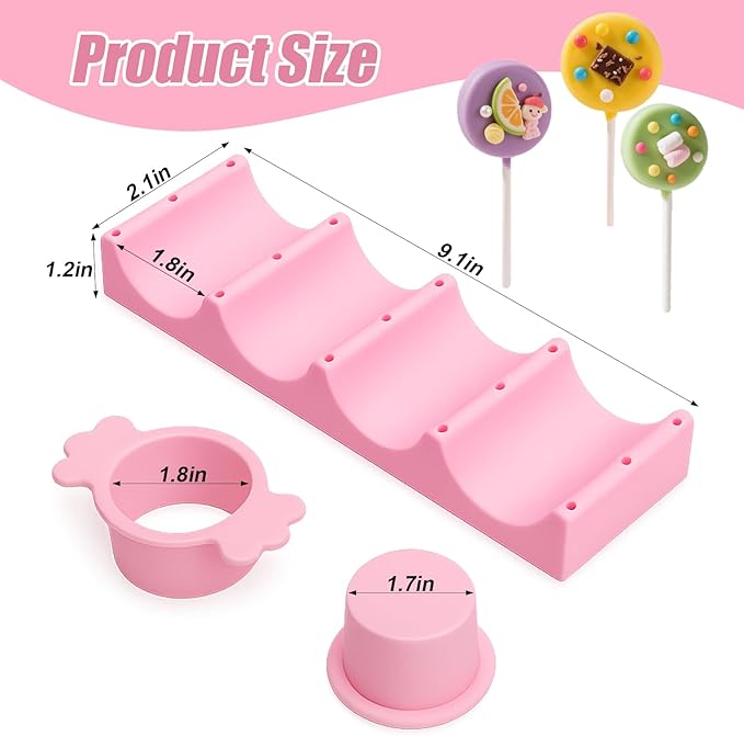 Juome Round Cake Pop Mold with 9 Inch Tray Stand, ABS Cake Pop Cutter and Pusher Set, Circle Cake Pop Maker Kit, Baking Molds for Birthday Parties, Home Baking Desserts