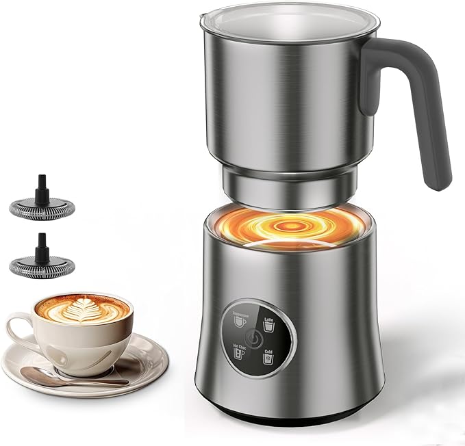 Milk Frother and Steamer, Large Capacity Detachable Electric Milk Frother, Automatic Warm and Cold Foam Maker, Hot Chocolate Maker, BPA Free, Gray
