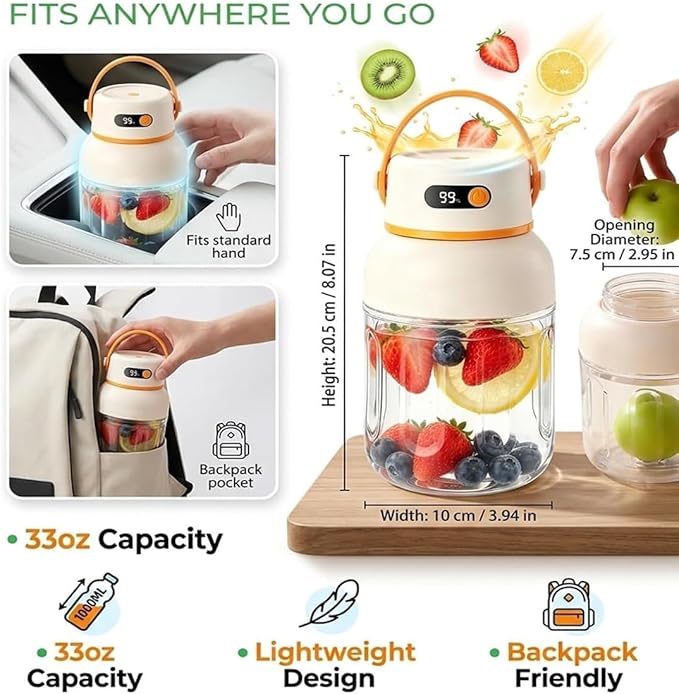 Portable Electric Juicer Cup with Zero Cord Hassle, Fresh Juicer Portable Blender with Digital Display, Leakproof USB-C Rechargeable Personal Blender for Home, Travel, Easy Clean (2a,800ml)