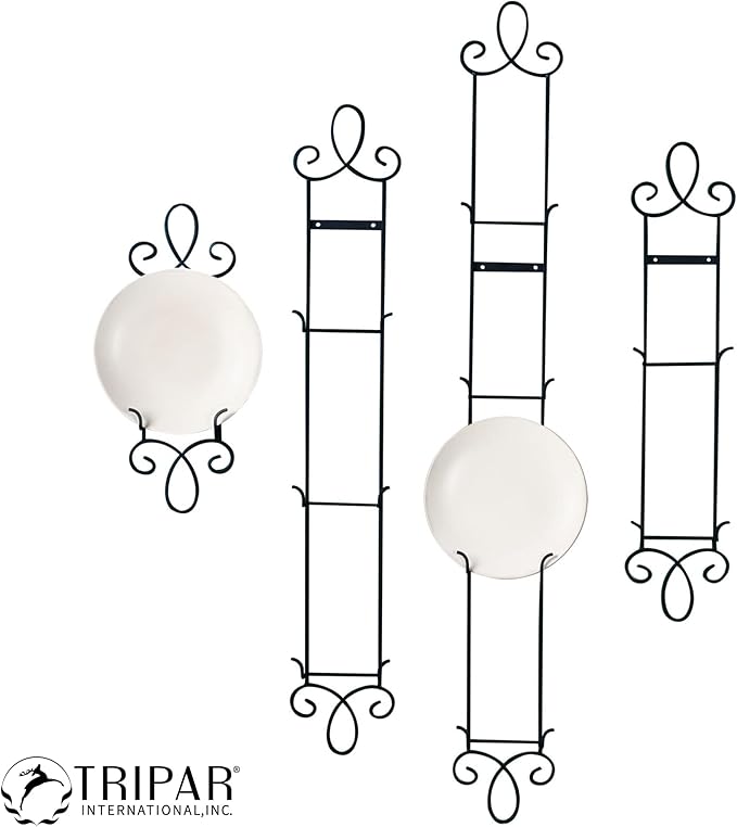 TRIPAR Augusta Narrow Vertical Plate Rack, Black Display (2 Tiers) - Lightweight & Durable - Contains 2 Non-Adjustable Brackets - Elegantly Display Plates, Tiles, Artwork, & More