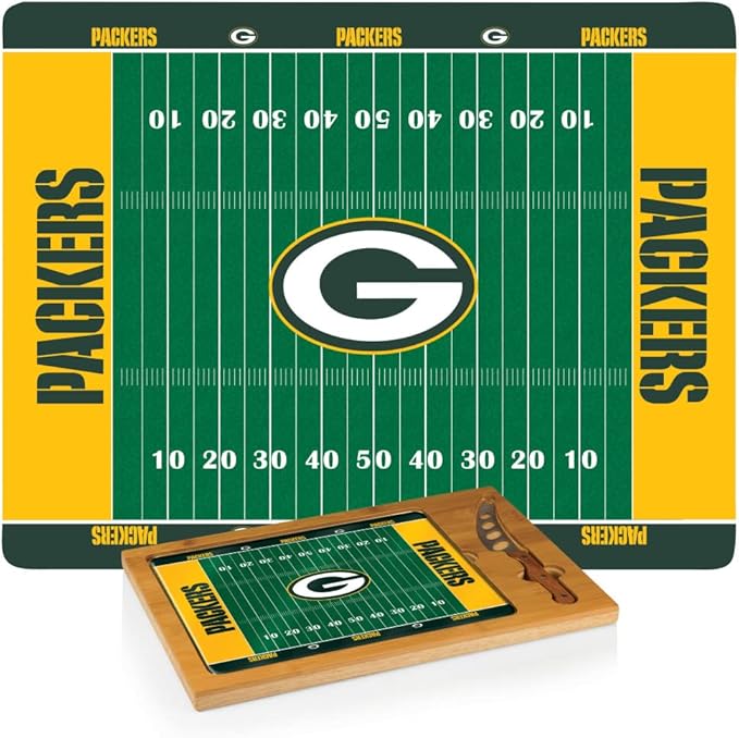 PICNIC TIME NFL Football Field Icon Glass Top Cutting Board & Knife Set, (Parawood & Bamboo)