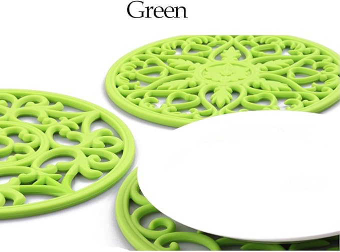 ME.FAN Trivets for Dishes/Pots/Pans, 3 Pcs Silicone Mats, Flexible/Durable/Non Slip Hot Pads to Protect Table and Counter Top (Green)