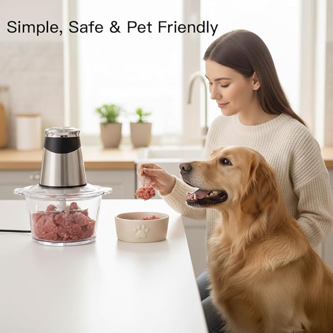 MEGAWISE Food Processor, 800W Electric Meat Grinder, 1.8L Stainless Steel Bowl & 1.8L Glass Bowl, Dual Speed Modes for Meat, Onion, Vegetables, Nuts, Fruits, Baby Food