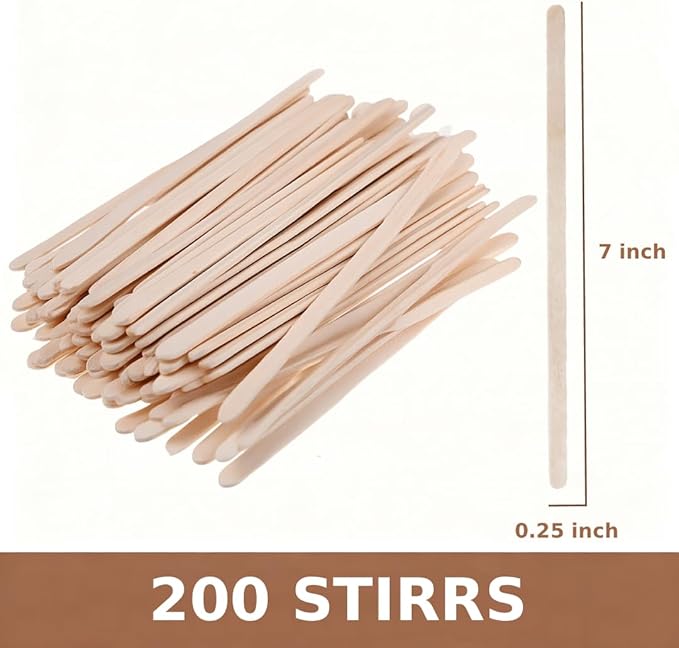 200 Pack Wooden Coffee Stirrers, 7 Inch Birch Disposable Stir Sticks, Wooden Stir Sticks for Coffee, Premium Wooden Coffee Stirrers for Coffee Bar, Office, Tea & Cocktails
