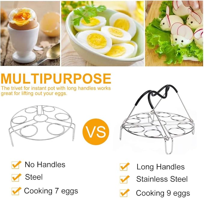 Egg Steamer Rack Trivet with Heat Resistant Handles for Instant Pot Accessories 5,6,8 Quart & Pressure Cooker, Stainless Steel