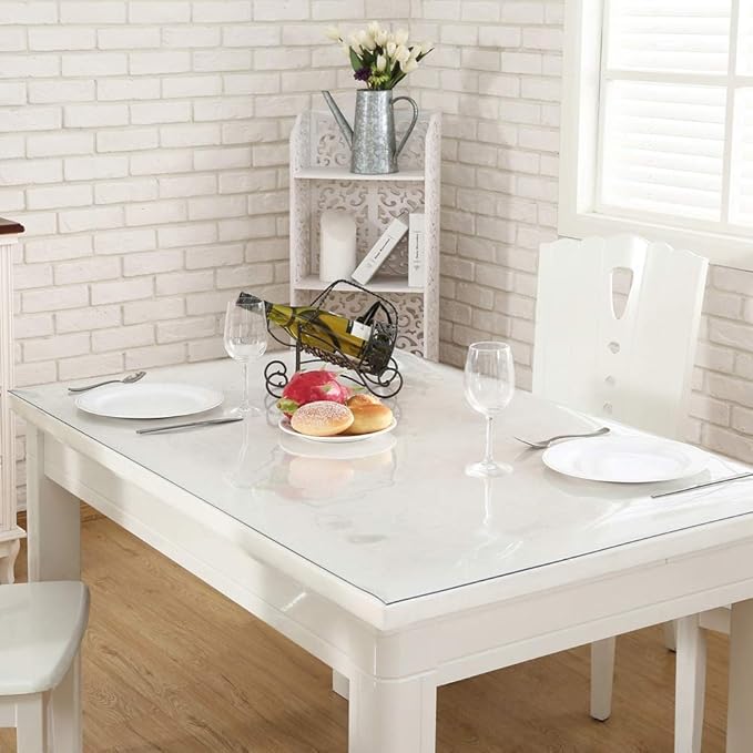 NECAUX Custom 36 x 56 Inch Clear Table Cover Protector, 1.5mm Thick PVC, Waterproof, Scratch Resistant, Non-Slip, Easy to Clean, Fits Wooden, Granite, Marble Tables & More