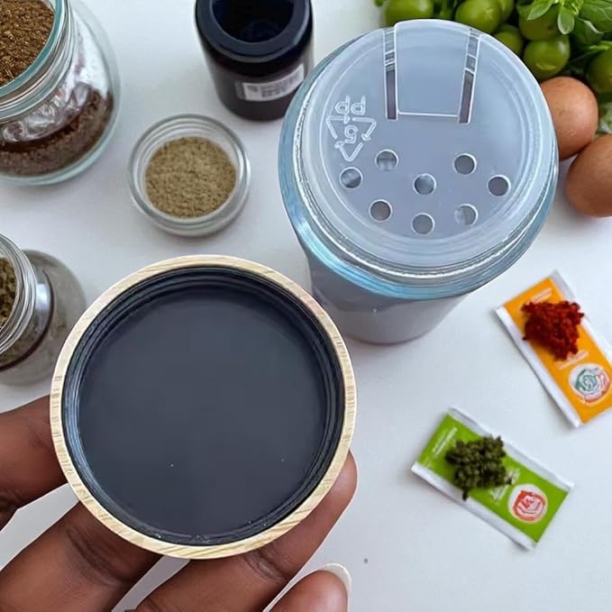 24 pcs Modern Round Glass Spice Jars 120ml with Bamboo Lids and 360 labels- Empty Spice Containers with Shaker Lids and Funnel, Airtight Storage Jars for Spices, Herbs, Seasonings
