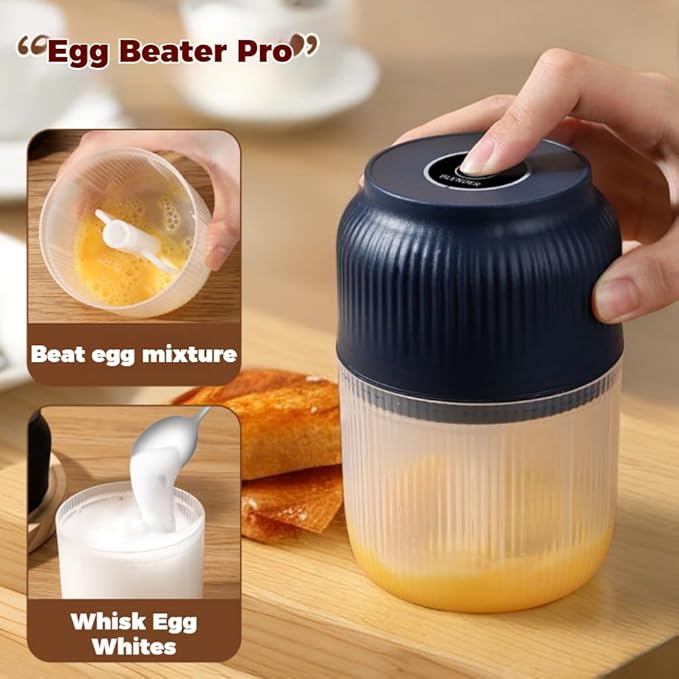 300ML USB Rechargeable Electric Garlic Chopper, Mini Portable Veggie Cutter with Eggbeater&4/6 Knife Heads, Veggie Chopper with Container and Lid, Vegetable Crusher (A)