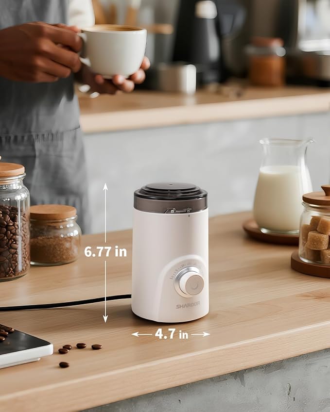 SHARDOR Electric Super Silent Blade Coffee Grinder, Timed Grind Control Rotary Knob, Adjustable Coarse to Fine for Coffee Beans, Spices & Herbs, White