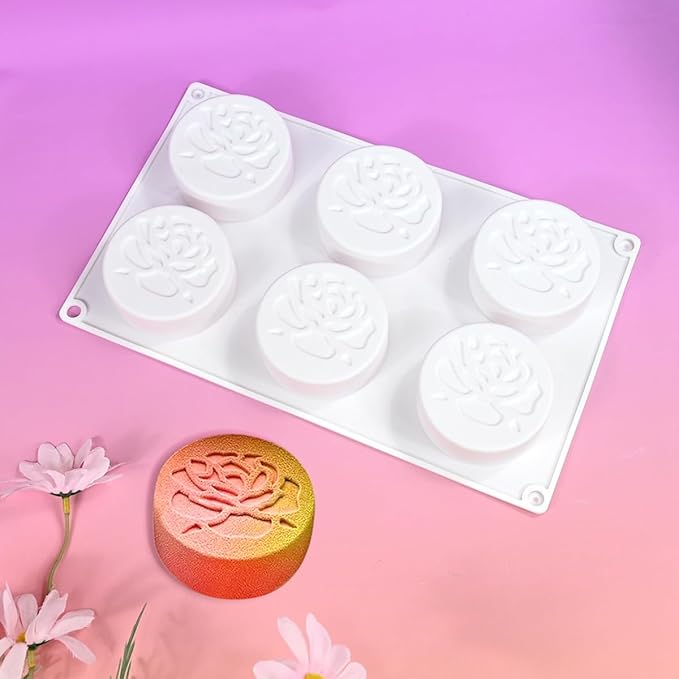 Silicone Baking Mold, 3D Round Shape Flower Pattern Silicone Mold for Making Chocolate, Mousse Cake, Candy, Soap, Ice Cream, Non-Stick Food Grade Silicone Molds (F_ Flower)
