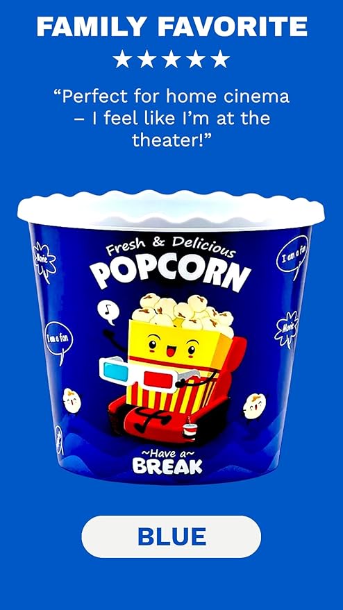 Modern Style Reusable Plastic Popcorn Box/Popcorn Containers/Popcorn Bowls Set for Movie Theater Night - (BPA Free - 6 Pack - 75 oz) (Popcorn Mix A)