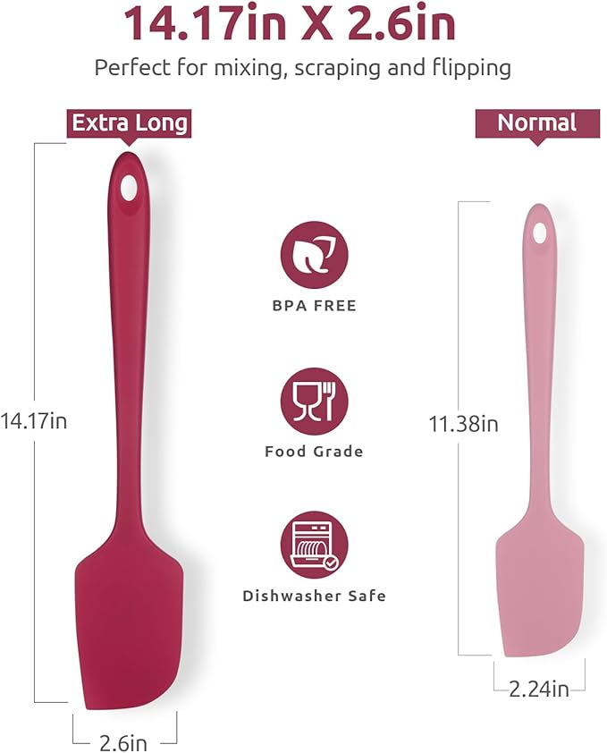 U-Taste 14in Extra Large Flexible Silicone Spatula with 600ºF Heat Resistance, and Upgraded Measuring Cups and Spoons Set of 10 with Reinforced Welded Handle (Red)