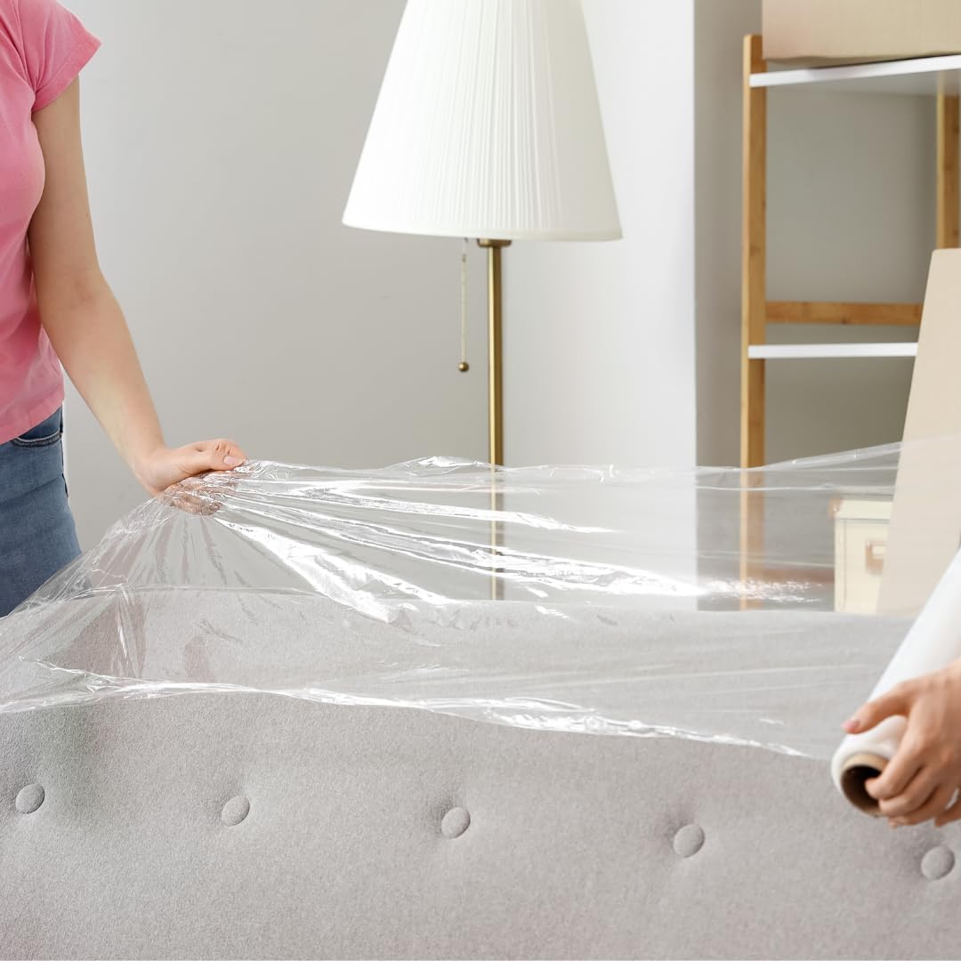 WOD SFCB80 Heavy Duty Hand Stretch Film Wrap 80 Gauge Thick with Dispenser - Clear Shrink Wrap Ideal for Moving, Packing, & Palletizing Applications: 3" in. x 1000 Ft (18-Rolls)