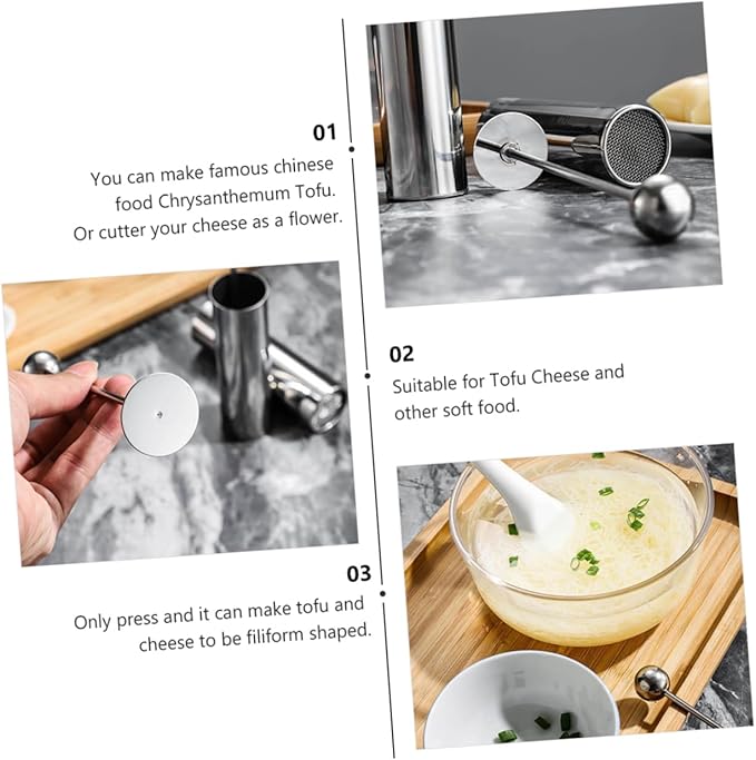 GLEAVI 1pc Stainless Steel Tofu Cutter Manual Press Shredder for Chrysanthemum Tofu Cheese Filaments for Hotels Restaurants Cooking Competitions Home Use