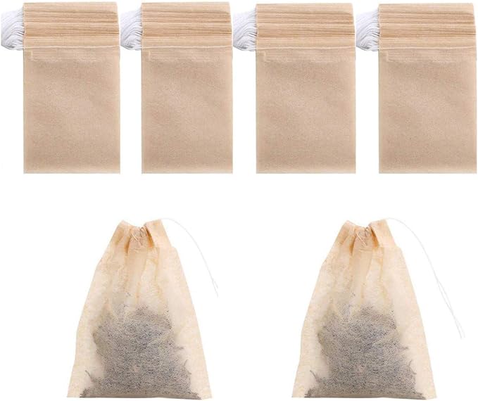 400 Pack Disposable Drawstring Tea Filter Bags Safe & Natural Unbleached Paper Tea Infuser Drawstring Empty Bag for Loose Leaf Tea (7 x 9, Natual Color)
