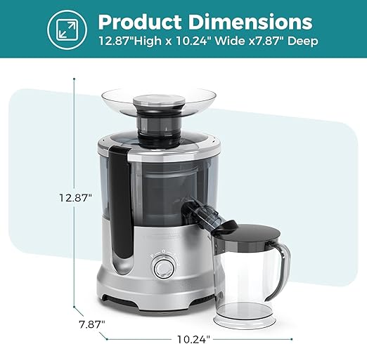 HealSmart Centrifugal Juicer Machines, 500W Juice Extractor with 2" Feed Chute and Trays for Vegetables & Fruits, Electric Juicer with 3-Speed Rapid Juicing, BPA-Free, Compact Design, Silver