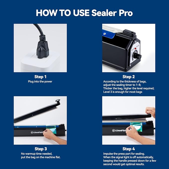 Sealer Pro, 8-inch Impulse Heat Sealer, 2-mm Sealing Width Super Heavy Duty Bag Sealing Machine with Extra 2 Replacements,Black