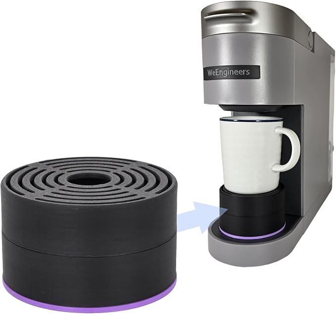 Elevate Anti-Splash Cup Riser Accessory for most Keurig K-cup, Cuisinart Single Serve, and other Coffee Makers, Adjustable for Cup Size and Drip Tray Type (Black with Lilac Base)