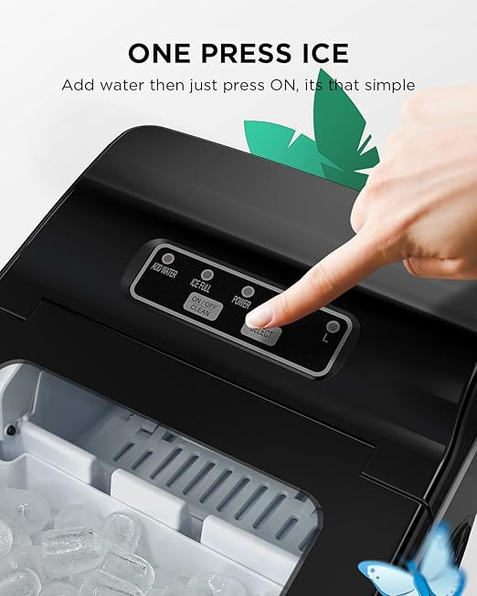 Ice Maker Machine for Countertop, 9 Bullet Ice Cubes Ready in 6 Minutes, 26lbs in 24Hrs Portable Ice Maker Machine Self-Cleaning, 2 Sizes of Bullet-Shaped Ice for Home Kitchen Office Bar Party