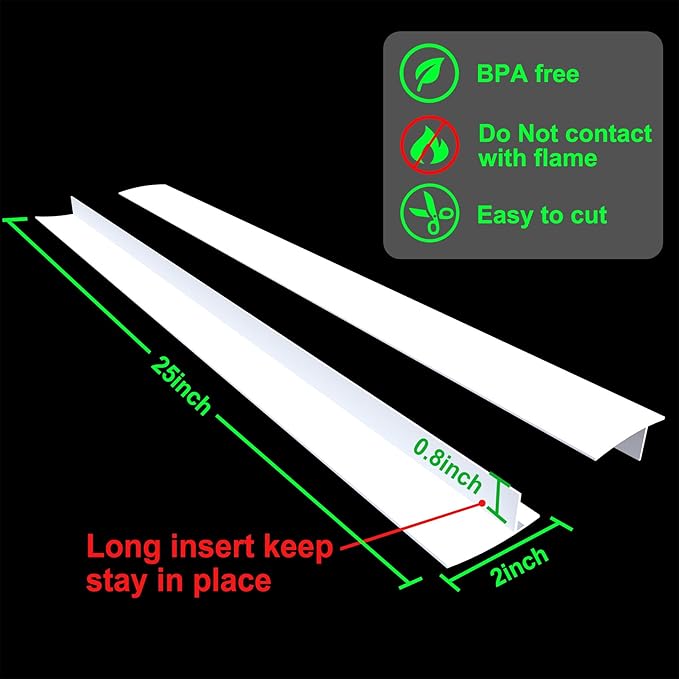 Silicone Stove Counter Gap Cover Kitchen Counter Gap Filler by Kindga 25" Long Gap Filler Sealing Spills Between Kitchen Appliances Washing Machine and Stovetop, Set of 2 (White)