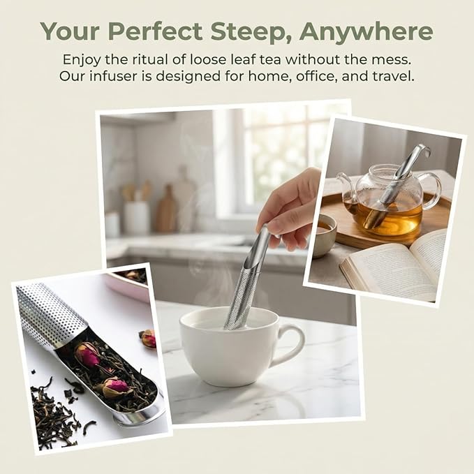 Tea Infusers For Loose Leaf Tea - Stainless Steel Office, Home & Travel - Set of 3 - Includes Strainers, Cleaning Brush
