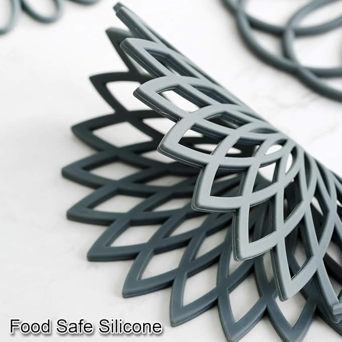 Set of 3 Silicone Trivet Mat - Hot Pot Holder Hot Pads for Table & Countertop - Trivet for Hot Dishes - Non-Slip & Heat Resistant Modern Kitchen Hot Pads for Pots & Pans, Orange