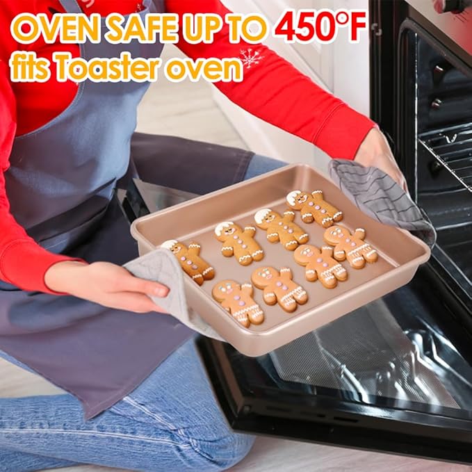 11" x 9" Baking Pans, Cookie Sheets Set of 2, 1.8 Inch Deep Nonstick Toaster Oven Pan Set for Baking, Heavy Duty Carbon Steel Non-toxic Toaster Oven Tray Replacement Cookie Tray for Kitchen Bake
