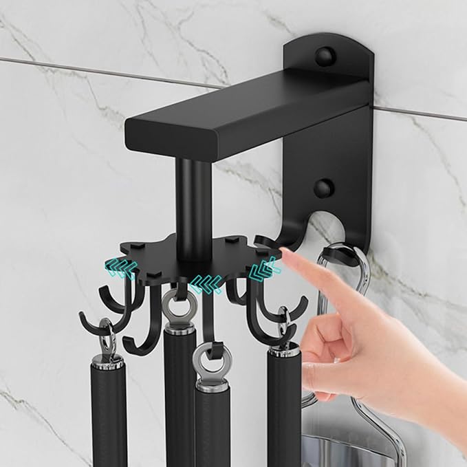 Rotatable 8-Claw Kitchen Utensil Hooks Black Space Aluminum Alloy 360-degree Swivel Wall-Mounted Sundries Organizer for Measuring Cups and Spoons