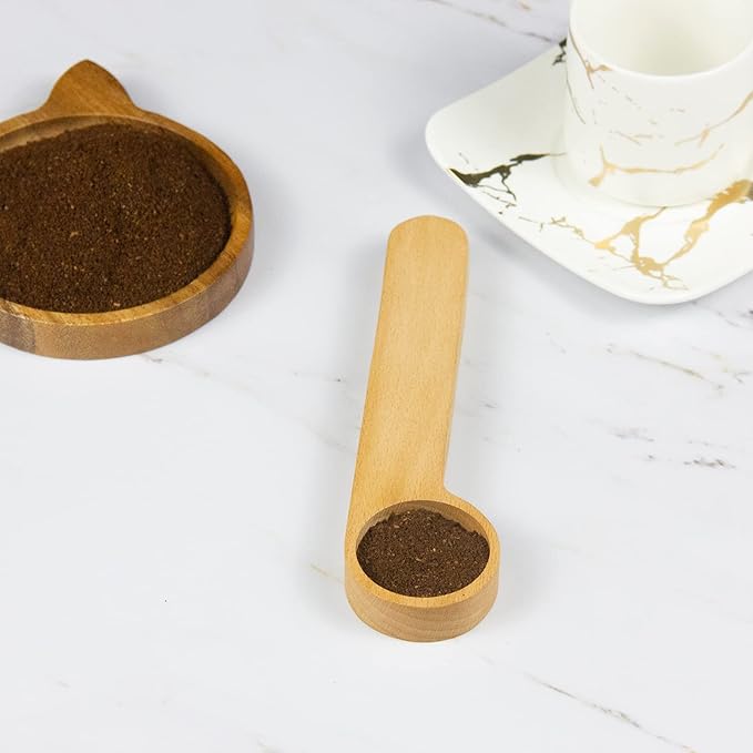 Wooden Coffee Scoop and Bag Clip, Tablespoon Wood Measuring Scoop with Bags Sealer, 2-In-1 Bags Sealer Measuring Spoon for Beans, Espresso Coffee, Tea (6)