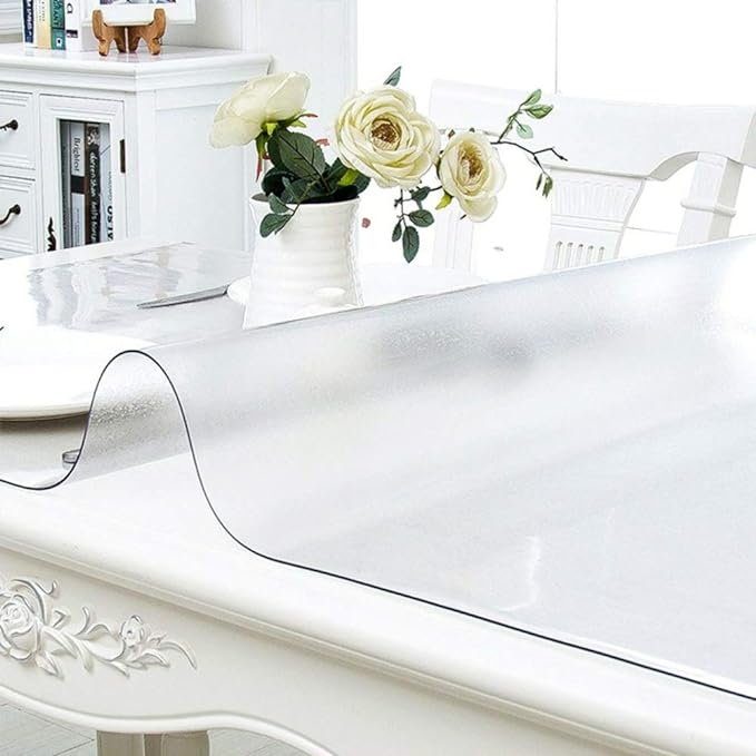 NECAUX Custom 34 x 72 Inch Frosted Table Cover Protector, 1.5mm Thick Wood Grain Transparent Table Pad Non-Slip Tablecloth Plastic Protective Pad for 6 Foot Dining Room Table, Meeting Table