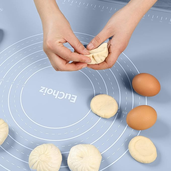 Silicone Pastry Mat 20"*16" Extra Thick Non Stick Baking Mat Food Grade Silicone Dough Rolling Bake Mat with Edge Heightening Blue