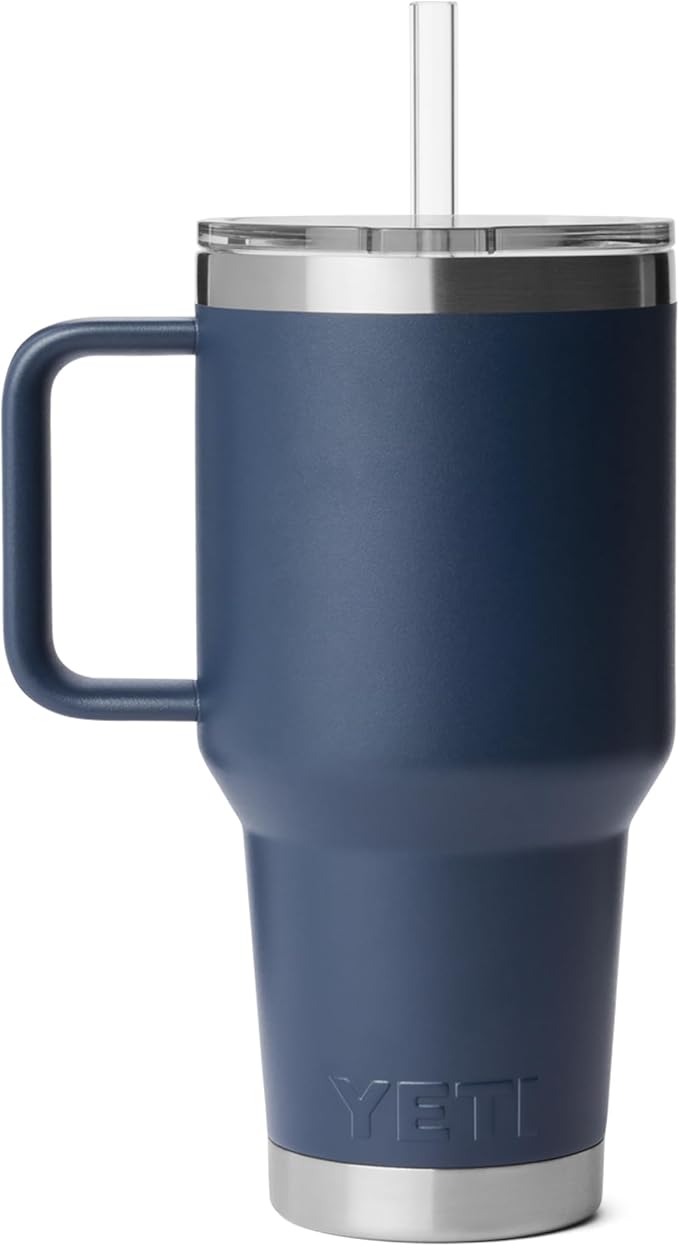 YETI Rambler 35 oz Straw Mug 2.0 - Double-Wall Vacuum Insulation for Cold Beverages – Dishwasher Safe – Cupholder Compatible – Reusable Straw – Comfortable Grip Handle – Travel Mug - Navy