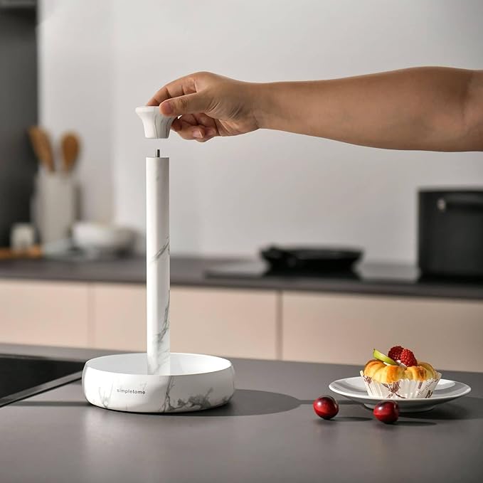 simpletome Paper Towel Holder Countertop Keep It Rolled Up Weighted Base (Marble White)