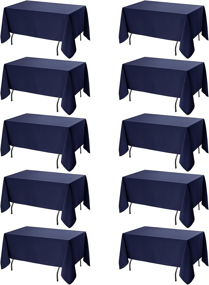 10-Pack Navy Blue Tablecloths for Rectangle Tables, 70 x 120 Inches, Stain-Resistant Polyester Fabric for 6 Foot Tables - Washable Table Covers for Weddings, Birthday Parties, Events
