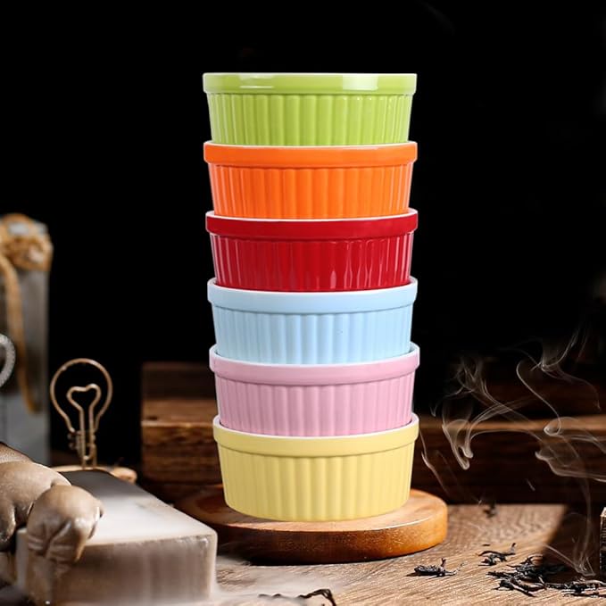 Ramekins 4oz,Creme Brulee Ramekins and Souffle Dishes,Porcelain Oven Safe Baking Bowls,Pudding Cups,Dipping bowl,Set of 6,Color