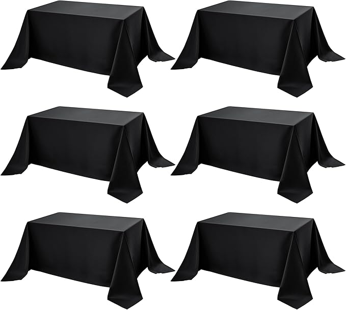 6-Pack Black Tablecloths for Rectangle Tables, 90 x 132 Inches, Stain-Resistant Polyester Fabric for 8 Foot Tables - Washable Table Covers for Weddings, Banquets, Birthday Parties, Events