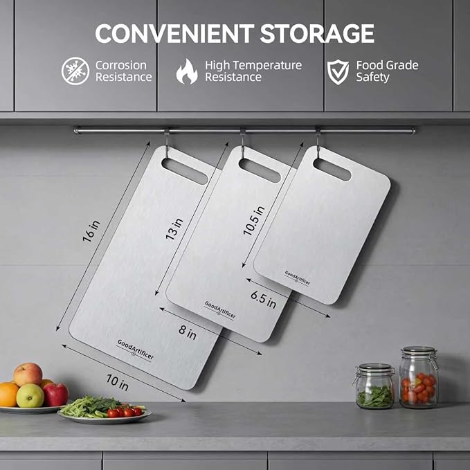 Titanium Cutting Boards,100% Pure Titanium Kitchen Cutting Board, Double-Sided Non-Toxic Cutting Board, Ideal for Slicing and Dicing Meats, Features Handle, Dishwasher Safe,16"L*10"W