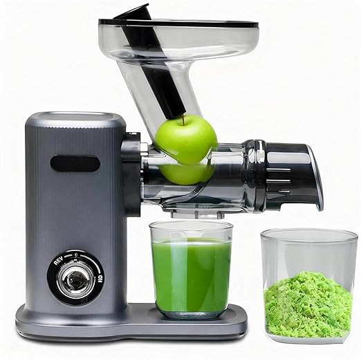 HealSmart Cold Press Juicer, Slow Masticating Juicer with 5.91-Inch Extra Wide Feed Chute, High Juice Yield, Easy to Clean for Whole Fruits & Vegetables, BPA-Free Food Grade Materials, Charcoal